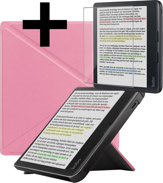 Hoesje Geschikt voor Kobo Libra Colour Hoes Bescherm Hoesje Case Sleep Cover Met Screenprotector - Hoes Geschikt voor Kobo Libra Colour Hoesje - Roze van Merkloos