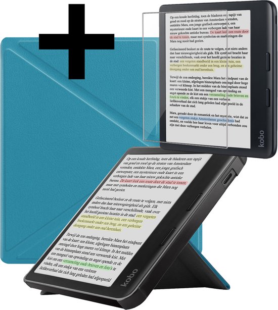 Hoesje Geschikt voor Kobo Libra Colour Hoes Bescherm Hoesje Case Sleep Cover Met Screenprotector - Hoes Geschikt voor Kobo Libra Colour Hoesje - Turquoise van Merkloos