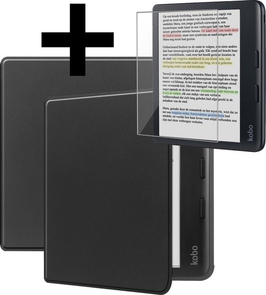 Hoesje Geschikt voor Kobo Libra Colour Hoes Bescherm Hoesje Case Sleep Cover Met Screenprotector - Hoes Geschikt voor Kobo Libra Colour Hoesje - Zwart van Hoesje 