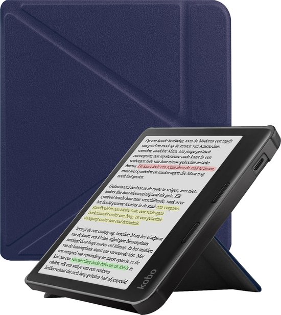 Hoesje Geschikt voor Kobo Libra Colour Hoes Bescherm Hoesje Case Sleep Cover Trifold - Hoes Geschikt voor Kobo Libra Colour Hoesje - Donkerblauw van Hoesje 