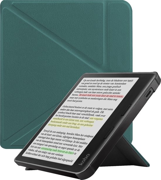 Hoesje Geschikt voor Kobo Libra Colour Hoes Bescherm Hoesje Case Sleep Cover Trifold - Hoes Geschikt voor Kobo Libra Colour Hoesje - Donkergroen van Hoesje 