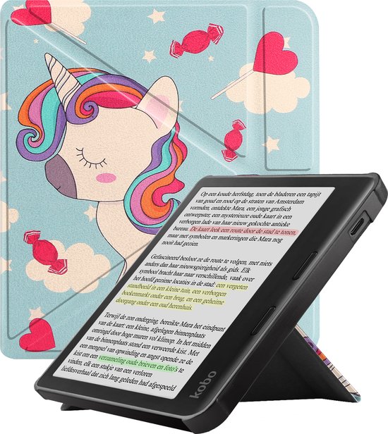 Hoesje Geschikt voor Kobo Libra Colour Hoes Bescherm Hoesje Case Sleep Cover Trifold - Hoes Geschikt voor Kobo Libra Colour Hoesje - Eenhoorn van Hoesje 