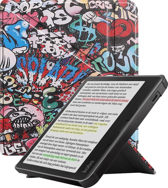 Hoesje Geschikt voor Kobo Libra Colour Hoes Bescherm Hoesje Case Sleep Cover Trifold - Hoes Geschikt voor Kobo Libra Colour Hoesje - Graffity van MMOBIEL