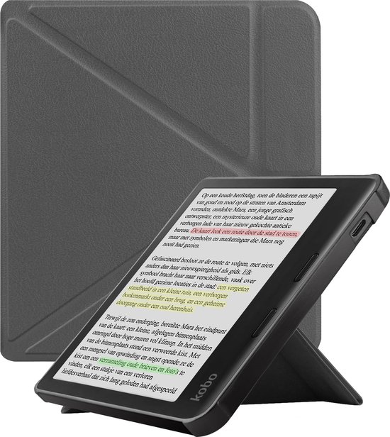 Hoesje Geschikt voor Kobo Libra Colour Hoes Bescherm Hoesje Case Sleep Cover Trifold - Hoes Geschikt voor Kobo Libra Colour Hoesje - Grijs van Merkloos