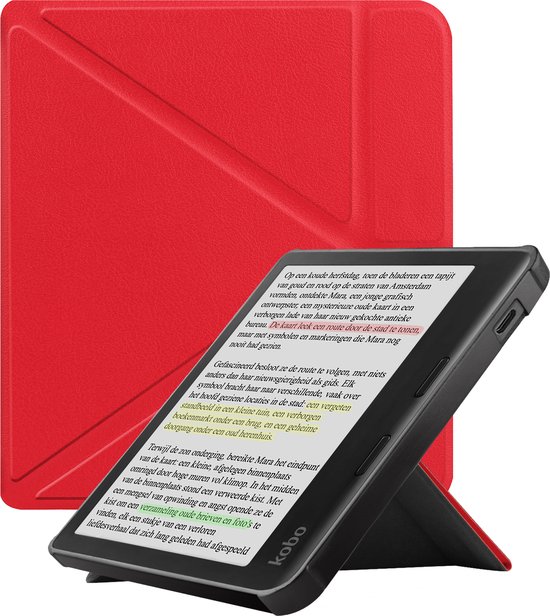 Hoesje Geschikt voor Kobo Libra Colour Hoes Bescherm Hoesje Case Sleep Cover Trifold - Hoes Geschikt voor Kobo Libra Colour Hoesje - Rood van Hoesje 