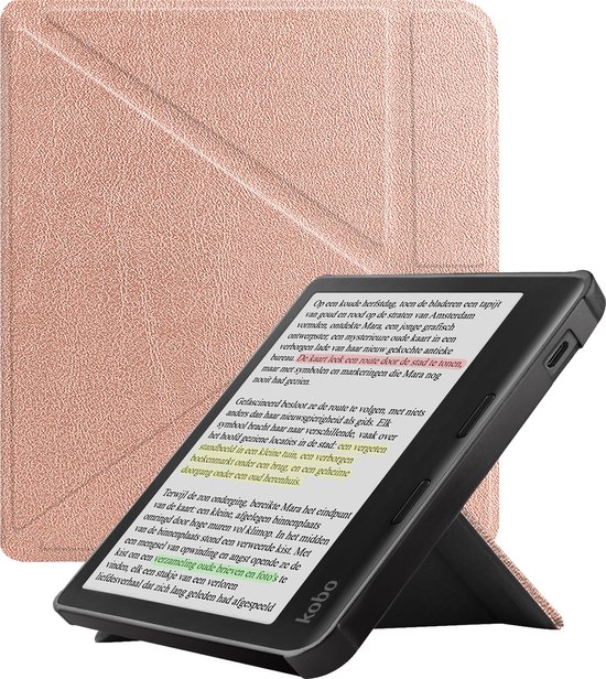 Hoesje Geschikt voor Kobo Libra Colour Hoes Bescherm Hoesje Case Sleep Cover Trifold - Hoes Geschikt voor Kobo Libra Colour Hoesje - Rosé Goud van Hoesje 
