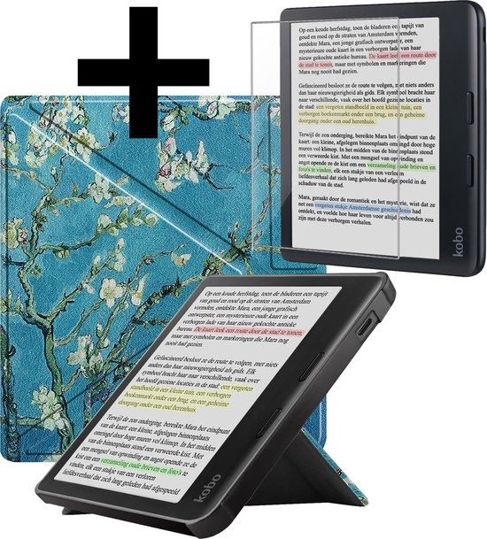 Hoesje Geschikt voor Kobo Libra Colour Hoes Bescherm Hoesje Case Sleep Cover Trifold Met Screenprotector - Hoes Geschikt voor Kobo Libra Colour Hoesje - Bloesem van HomySafe
