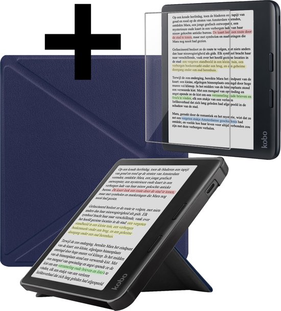 Hoesje Geschikt voor Kobo Libra Colour Hoes Bescherm Hoesje Case Sleep Cover Trifold Met Screenprotector - Hoes Geschikt voor Kobo Libra Colour Hoesje - Donkerblauw van Fournyaa