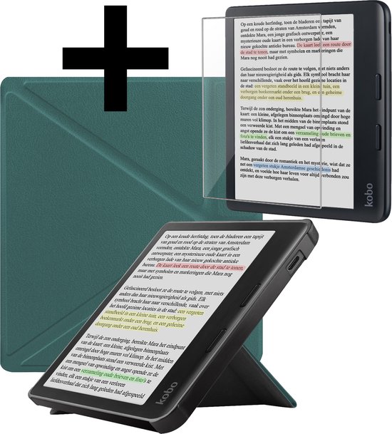 Hoesje Geschikt voor Kobo Libra Colour Hoes Bescherm Hoesje Case Sleep Cover Trifold Met Screenprotector - Hoes Geschikt voor Kobo Libra Colour Hoesje - Donkergroen van Hoesje 