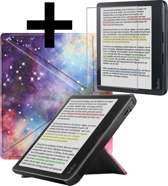Hoesje Geschikt voor Kobo Libra Colour Hoes Bescherm Hoesje Case Sleep Cover Trifold Met Screenprotector - Hoes Geschikt voor Kobo Libra Colour Hoesje - Galaxy van Hoesje 