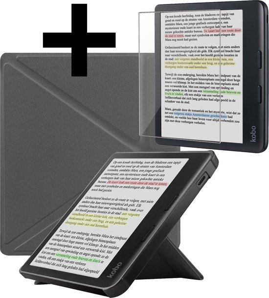 Hoesje Geschikt voor Kobo Libra Colour Hoes Bescherm Hoesje Case Sleep Cover Trifold Met Screenprotector - Hoes Geschikt voor Kobo Libra Colour Hoesje - Grijs van Hoesje 