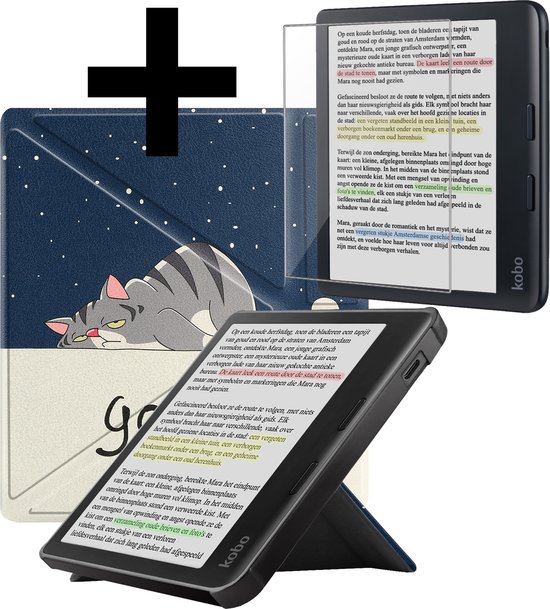 Hoesje Geschikt voor Kobo Libra Colour Hoes Bescherm Hoesje Case Sleep Cover Trifold Met Screenprotector - Hoes Geschikt voor Kobo Libra Colour Hoesje - Kat van Hoesje 