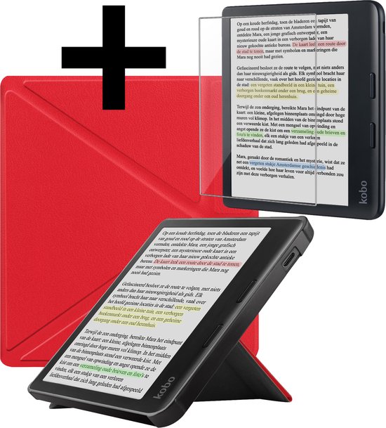 Hoesje Geschikt voor Kobo Libra Colour Hoes Bescherm Hoesje Case Sleep Cover Trifold Met Screenprotector - Hoes Geschikt voor Kobo Libra Colour Hoesje - Rood van Hoesje 