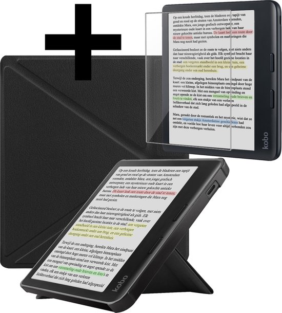 Hoesje Geschikt voor Kobo Libra Colour Hoes Bescherm Hoesje Case Sleep Cover Trifold Met Screenprotector - Hoes Geschikt voor Kobo Libra Colour Hoesje - Zwart van Hoesje 