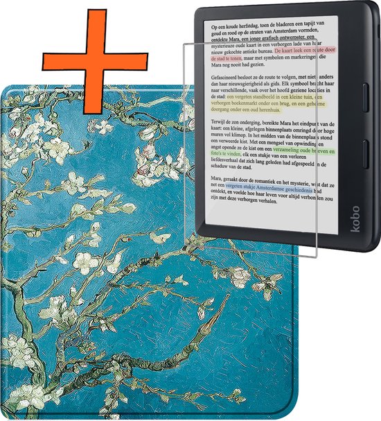 Hoesje Geschikt voor Kobo Libra Colour Hoes Book Case - Hoes Geschikt voor Kobo Libra Colour Hoesje Book Cover Met Screenprotector - Bloesem van Nillkin