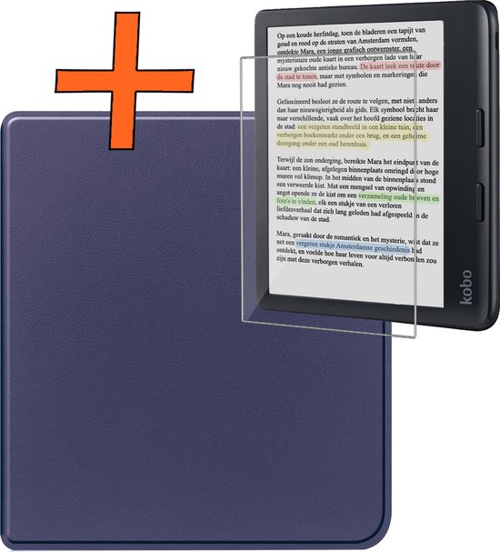 Hoesje Geschikt voor Kobo Libra Colour Hoes Book Case - Hoes Geschikt voor Kobo Libra Colour Hoesje Book Cover Met Screenprotector - Donkerblauw van Hoesje 