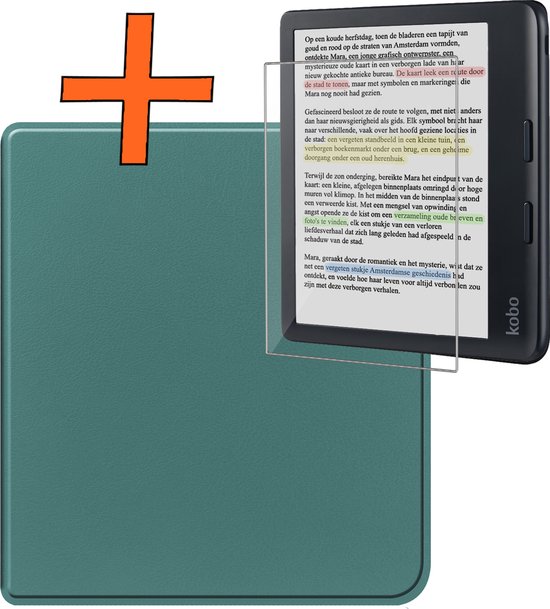 Hoesje Geschikt voor Kobo Libra Colour Hoes Book Case - Hoes Geschikt voor Kobo Libra Colour Hoesje Book Cover Met Screenprotector - Donkergroen van Hoesje 
