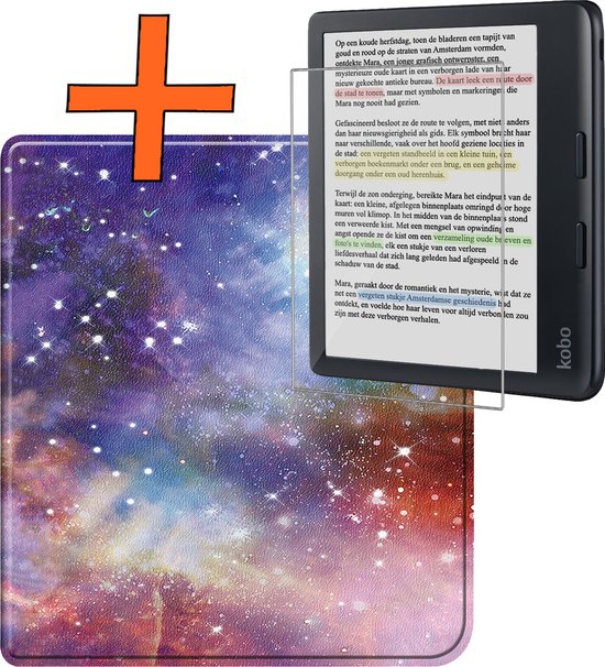 Hoesje Geschikt voor Kobo Libra Colour Hoes Book Case - Hoes Geschikt voor Kobo Libra Colour Hoesje Book Cover Met Screenprotector - Galaxy van Hoesje 