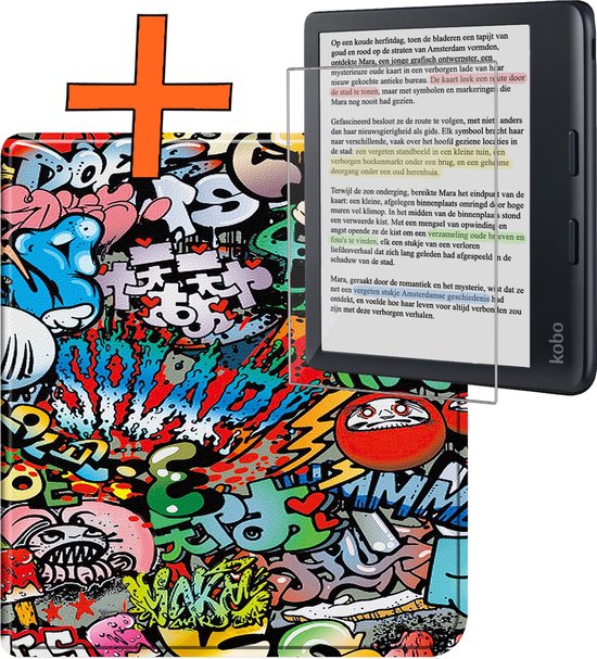 Hoesje Geschikt voor Kobo Libra Colour Hoes Book Case - Hoes Geschikt voor Kobo Libra Colour Hoesje Book Cover Met Screenprotector - Graffity van Hoesje 
