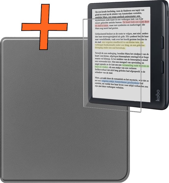 Hoesje Geschikt voor Kobo Libra Colour Hoes Book Case - Hoes Geschikt voor Kobo Libra Colour Hoesje Book Cover Met Screenprotector - Grijs van Hoesje 