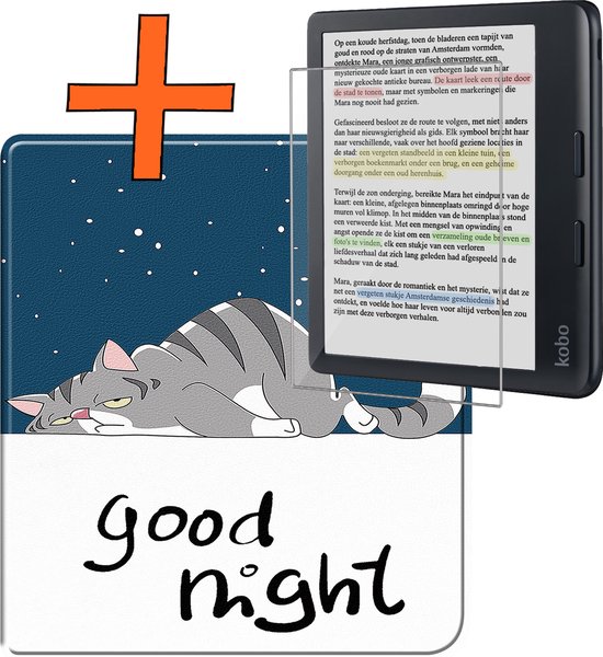 Hoesje Geschikt voor Kobo Libra Colour Hoes Book Case - Hoes Geschikt voor Kobo Libra Colour Hoesje Book Cover Met Screenprotector - Kat van Hoesje 