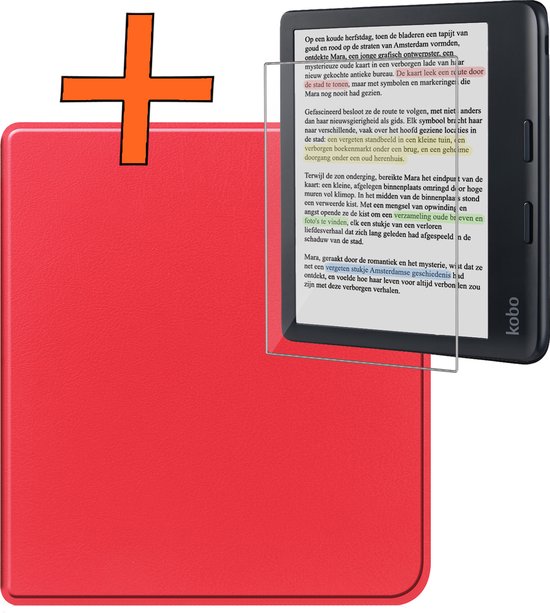 Hoesje Geschikt voor Kobo Libra Colour Hoes Book Case - Hoes Geschikt voor Kobo Libra Colour Hoesje Book Cover Met Screenprotector - Rood van Hoesje 