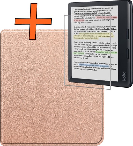 Hoesje Geschikt voor Kobo Libra Colour Hoes Book Case - Hoes Geschikt voor Kobo Libra Colour Hoesje Book Cover Met Screenprotector - Rosé Goud van Hoesje 