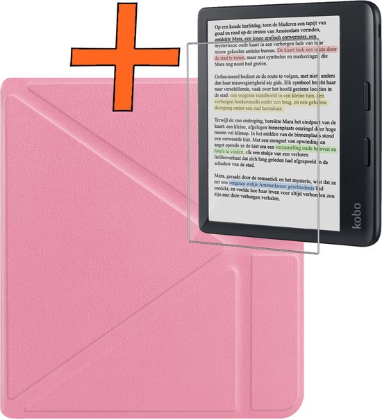 Hoesje Geschikt voor Kobo Libra Colour Hoes Book Case - Hoes Geschikt voor Kobo Libra Colour Hoesje Book Cover Met Screenprotector - Roze van Merkloos