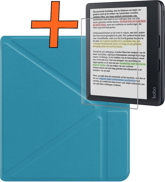 Hoesje Geschikt voor Kobo Libra Colour Hoes Book Case - Hoes Geschikt voor Kobo Libra Colour Hoesje Book Cover Met Screenprotector - Turquoise van Merkloos