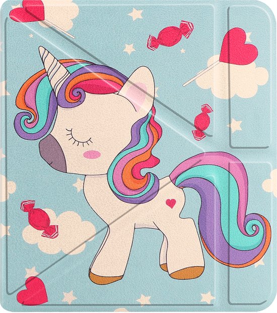 Hoesje Geschikt voor Kobo Libra Colour Hoes Book Case Trifold - Hoes Geschikt voor Kobo Libra Colour Hoesje Book Cover - Eenhoorn van i12Cover