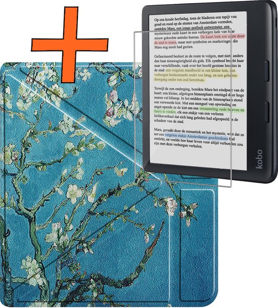 Hoesje Geschikt voor Kobo Libra Colour Hoes Book Case Trifold - Hoes Geschikt voor Kobo Libra Colour Hoesje Book Cover Met Screenprotector - Bloesem van Hoesje 