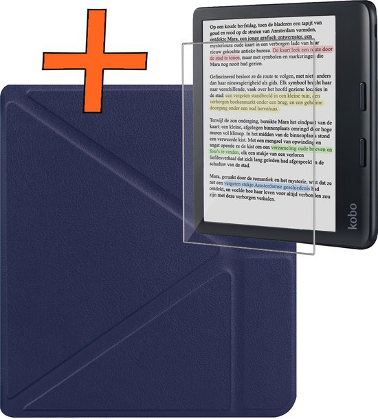 Hoesje Geschikt voor Kobo Libra Colour Hoes Book Case Trifold - Hoes Geschikt voor Kobo Libra Colour Hoesje Book Cover Met Screenprotector - Donkerblauw van Hoesje 