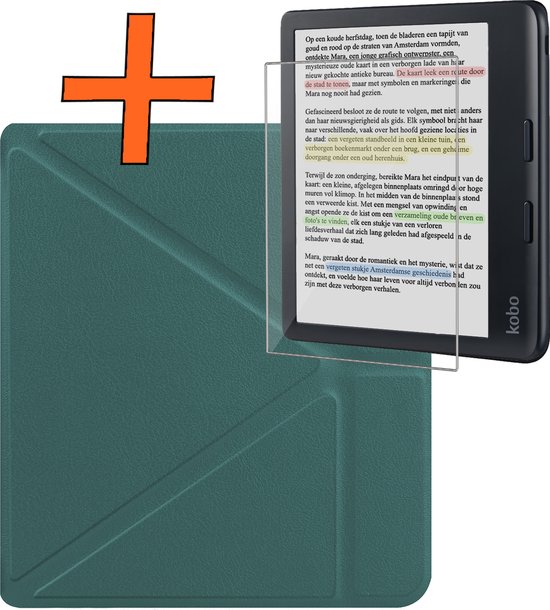 Hoesje Geschikt voor Kobo Libra Colour Hoes Book Case Trifold - Hoes Geschikt voor Kobo Libra Colour Hoesje Book Cover Met Screenprotector - Donkergroen van CaseCover