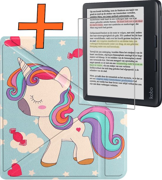 Hoesje Geschikt voor Kobo Libra Colour Hoes Book Case Trifold - Hoes Geschikt voor Kobo Libra Colour Hoesje Book Cover Met Screenprotector - Eenhoorn van Hoesje 