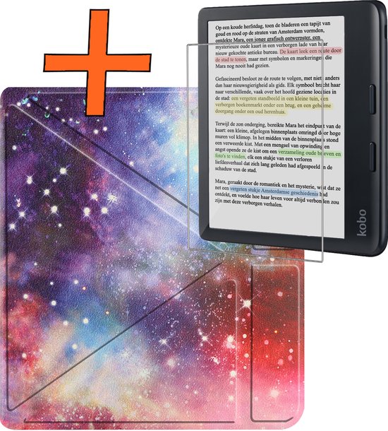 Hoesje Geschikt voor Kobo Libra Colour Hoes Book Case Trifold - Hoes Geschikt voor Kobo Libra Colour Hoesje Book Cover Met Screenprotector - Galaxy van Hoesje 