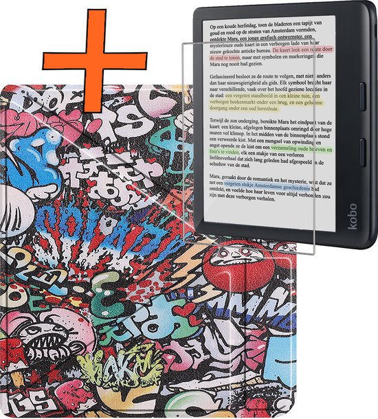 Hoesje Geschikt voor Kobo Libra Colour Hoes Book Case Trifold - Hoes Geschikt voor Kobo Libra Colour Hoesje Book Cover Met Screenprotector - Graffity van Hoesje 