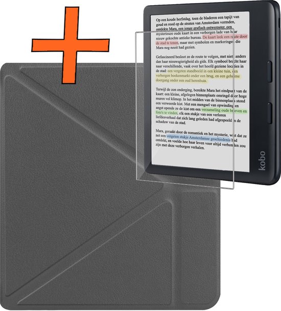 Hoesje Geschikt voor Kobo Libra Colour Hoes Book Case Trifold - Hoes Geschikt voor Kobo Libra Colour Hoesje Book Cover Met Screenprotector - Grijs van Hoesje 