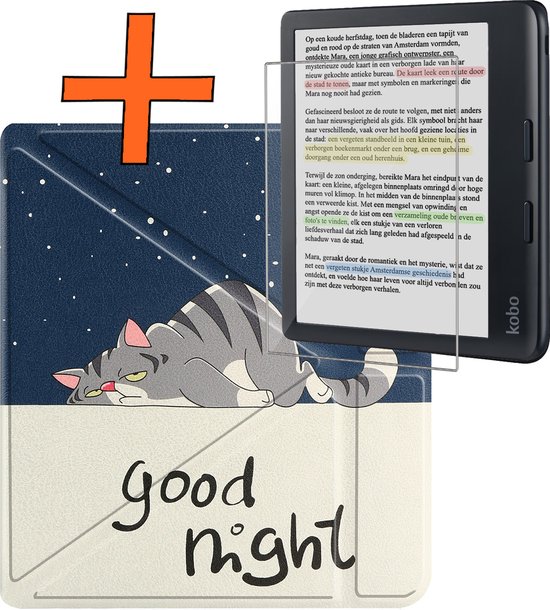 Hoesje Geschikt voor Kobo Libra Colour Hoes Book Case Trifold - Hoes Geschikt voor Kobo Libra Colour Hoesje Book Cover Met Screenprotector - Kat van Hoesje 