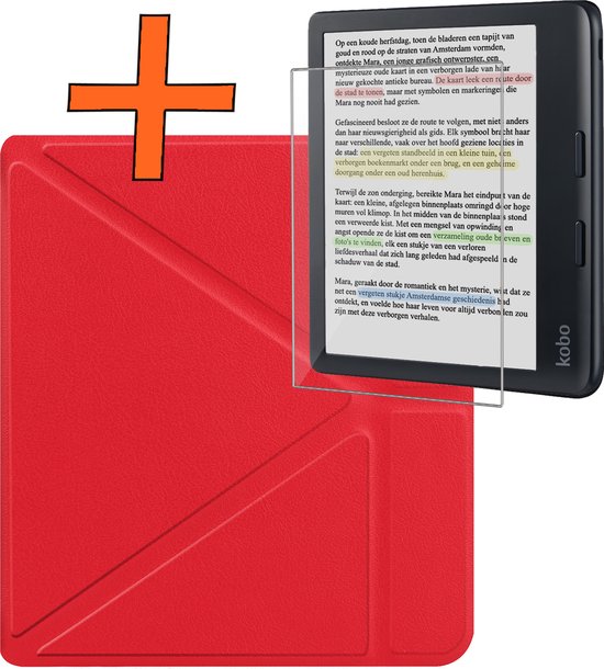 Hoesje Geschikt voor Kobo Libra Colour Hoes Book Case Trifold - Hoes Geschikt voor Kobo Libra Colour Hoesje Book Cover Met Screenprotector - Rood van Hoesje 