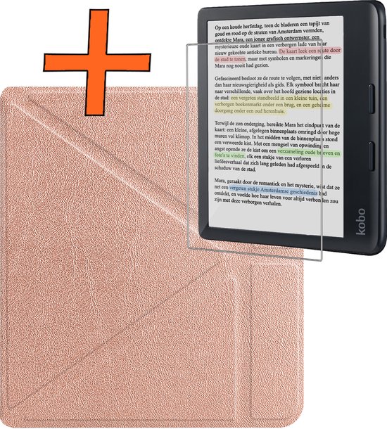 Hoesje Geschikt voor Kobo Libra Colour Hoes Book Case Trifold - Hoes Geschikt voor Kobo Libra Colour Hoesje Book Cover Met Screenprotector - Rosé Goud van FBBULES