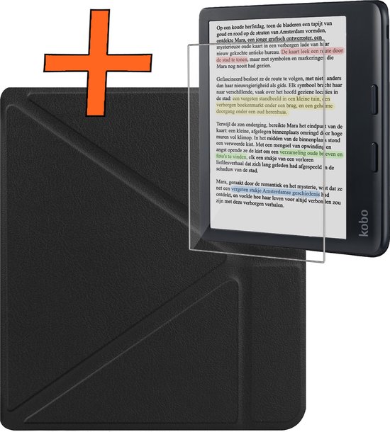 Hoesje Geschikt voor Kobo Libra Colour Hoes Book Case Trifold - Hoes Geschikt voor Kobo Libra Colour Hoesje Book Cover Met Screenprotector - Zwart van Hoesje 