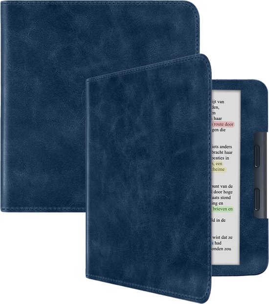 Hoesje Geschikt voor Kobo Libra Colour Hoes Leren Case Sleep Cover Leer - Hoes Geschikt voor Kobo Libra Colour Hoesje E-reader Leer – Donkerblauw van Hoesje 