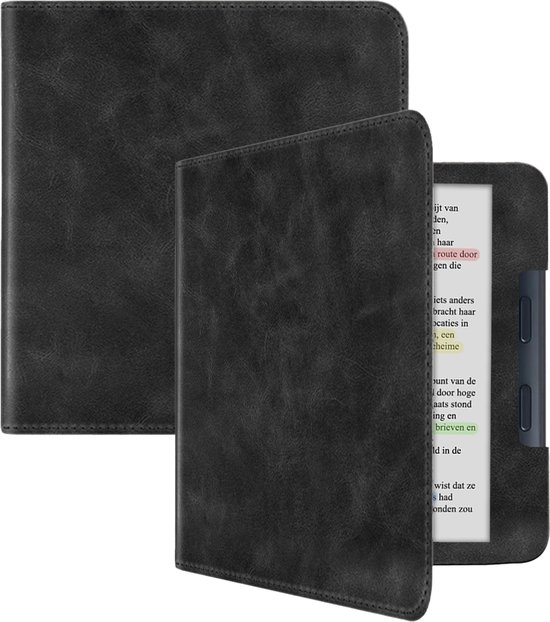Hoesje Geschikt voor Kobo Libra Colour Hoes Leren Case Sleep Cover Leer - Hoes Geschikt voor Kobo Libra Colour Hoesje E-reader Leer – Zwart van Hoesje 
