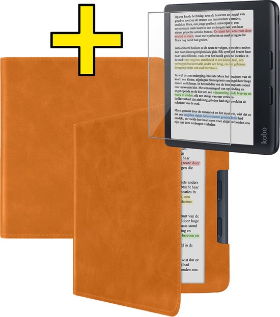 Hoesje Geschikt voor Kobo Libra Colour Hoes Leren Case Sleep Cover Leer Met Screenprotector - Hoes Geschikt voor Kobo Libra Colour Hoesje E-reader Leer - Bruin van Hoesje 