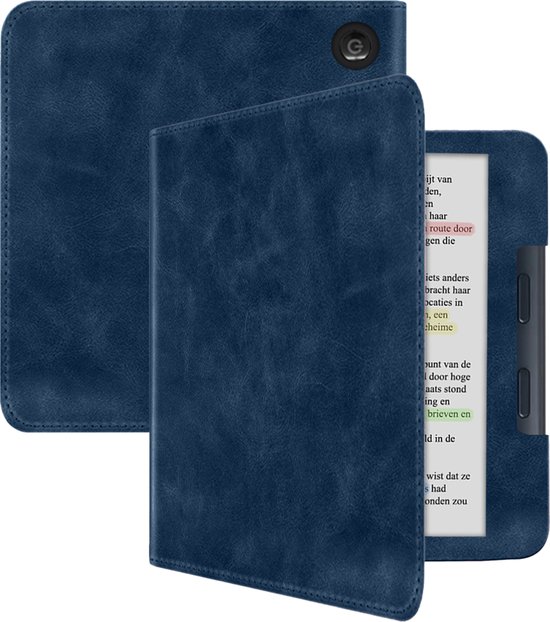 Hoesje Geschikt voor Kobo Libra Colour Hoesje Leer Luxe Bescherm Case - Hoes Geschikt voor Kobo Libra Colour Leren Hoes Book Cover - Donkerblauw van Hoesje 