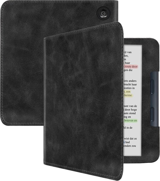 Hoesje Geschikt voor Kobo Libra Colour Hoesje Leer Luxe Bescherm Case - Hoes Geschikt voor Kobo Libra Colour Leren Hoes Book Cover - Zwart van Hoesje 