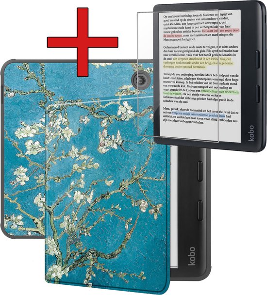 Hoesje Geschikt voor Kobo Libra Colour Hoesje Luxe Bescherm Case Met Screenprotector - Hoes Geschikt voor Kobo Libra Colour Hoes Book Cover - Bloesem van Hoesje 