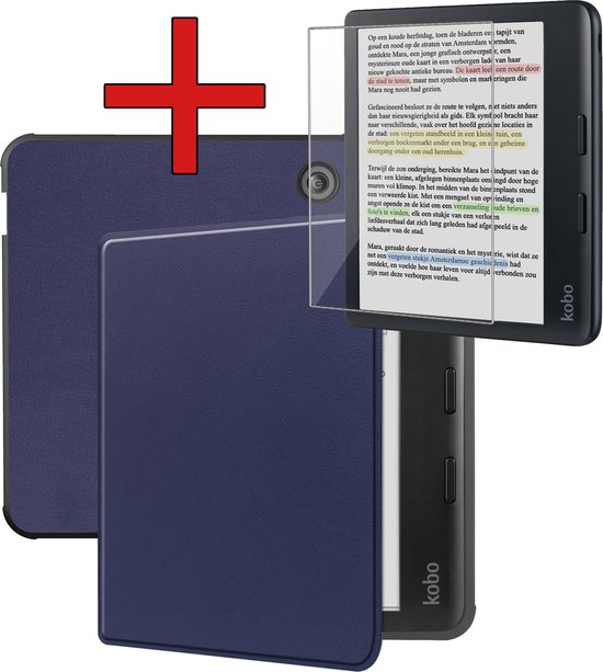 Hoesje Geschikt voor Kobo Libra Colour Hoesje Luxe Bescherm Case Met Screenprotector - Hoes Geschikt voor Kobo Libra Colour Hoes Book Cover - Donkerblauw van Hoesje 