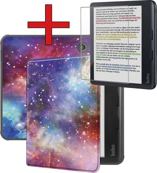 Hoesje Geschikt voor Kobo Libra Colour Hoesje Luxe Bescherm Case Met Screenprotector - Hoes Geschikt voor Kobo Libra Colour Hoes Book Cover - Galaxy van Hoesje 