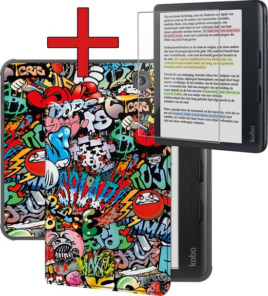Hoesje Geschikt voor Kobo Libra Colour Hoesje Luxe Bescherm Case Met Screenprotector - Hoes Geschikt voor Kobo Libra Colour Hoes Book Cover - Graffity van Hoesje 